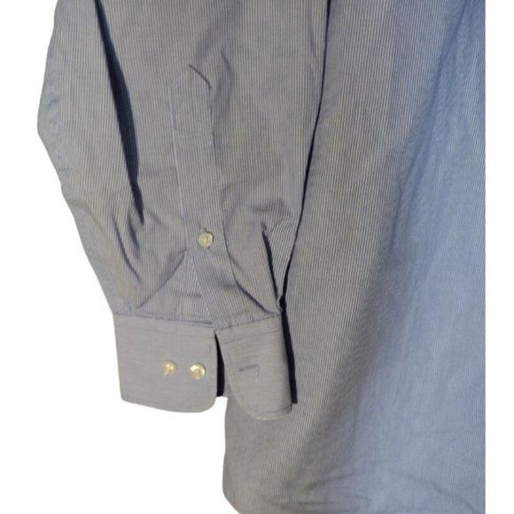 Mens Medium 16 32-33 Blue & White Pinstripe Tommy Hilfiger Long Sleeve Dress Shi - Picture 6 of 8